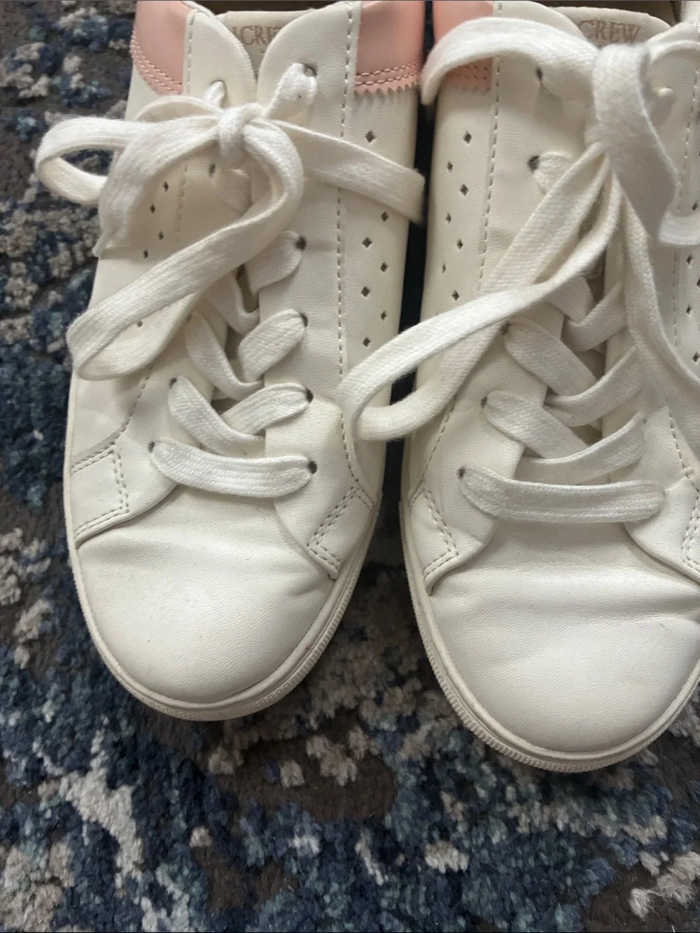 J Crew White Leather Women's Sneakers with Pink Heel Accent